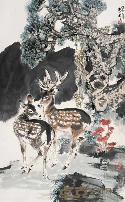 刘旦宅 1988年作 双寿图 立轴 95×58.5cm